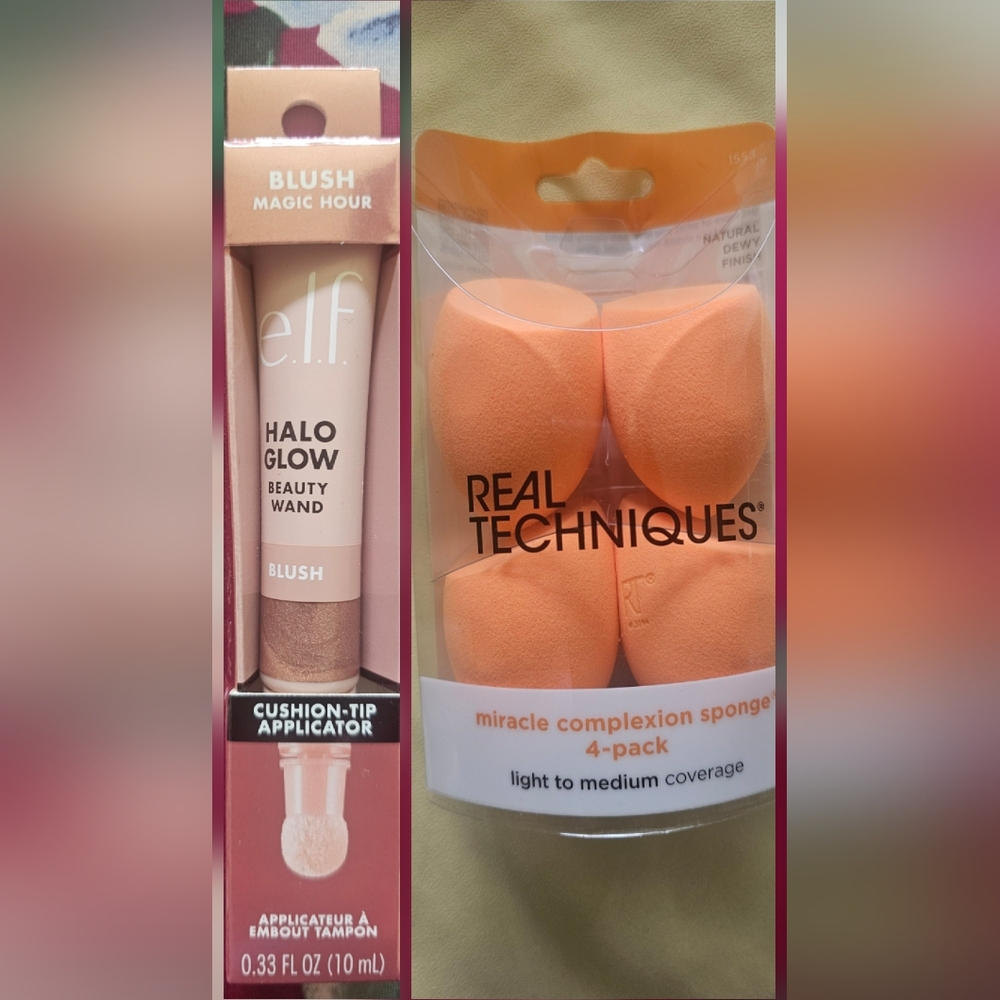 E.L.F Halo Glow Blush Wand Highlighter & Real Techniques Sponges *BRAND NEW*